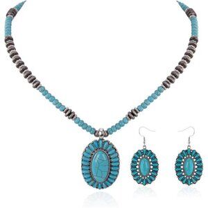 Western Jewelry Set for Women Cowgirl Necklace Earrings Turquoise Concho Style